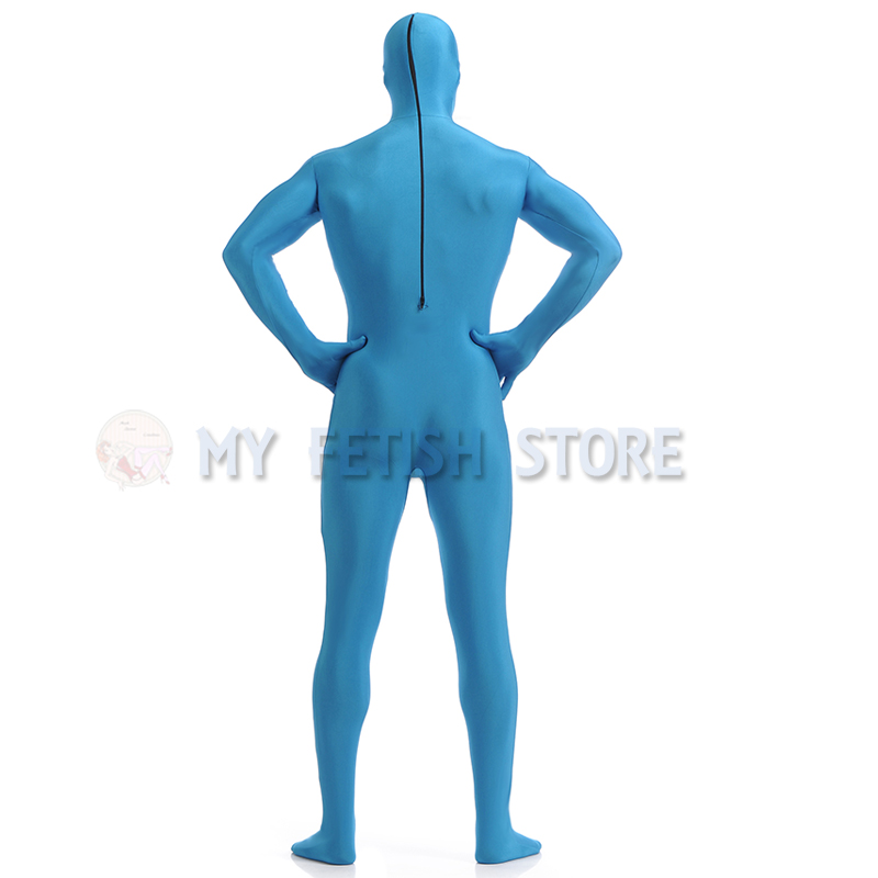 Full Body Light Blue Lycra Spandex Bodysuit Solid Color Zentai Suit Halloween Fancy Dress Costume